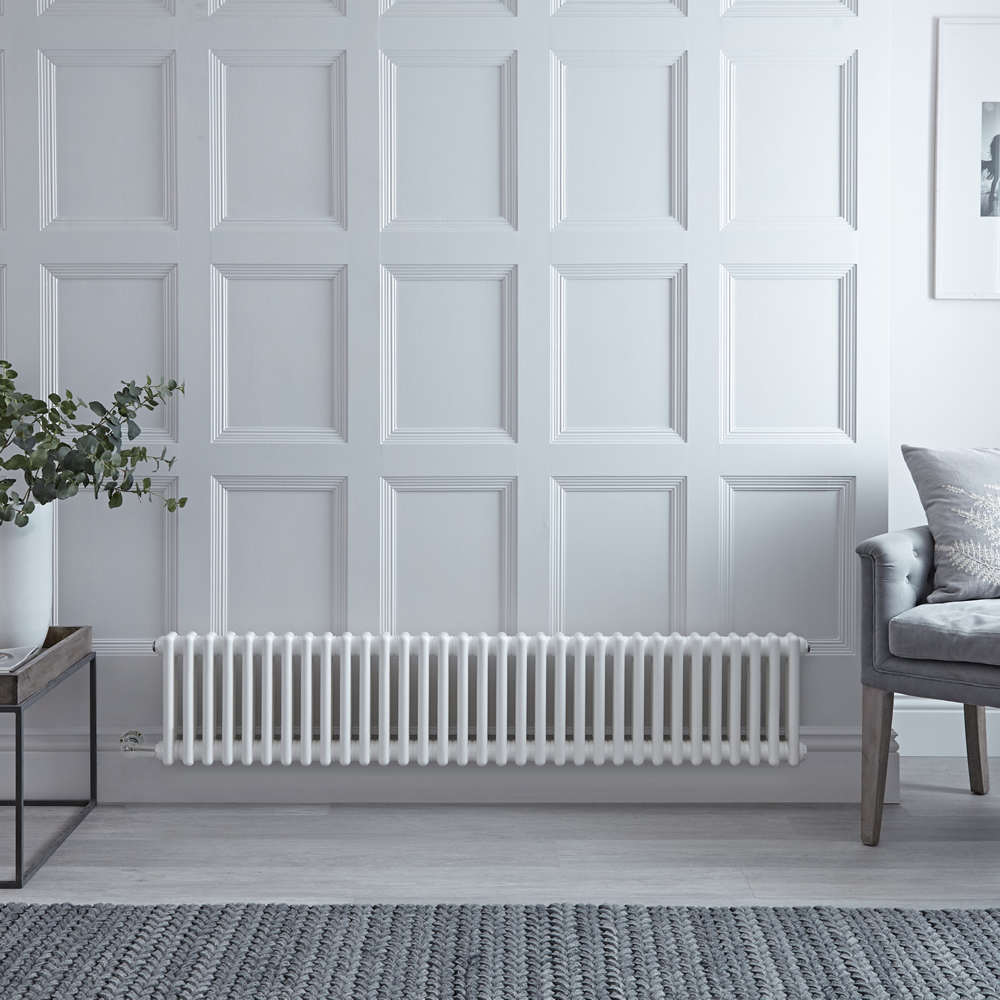 Radiador de Diseño Eléctrico - Horizontal Doble Tradicional - Blanco - 300mm x 1505mm - Elemento Eléctrico de 800W - Windsor