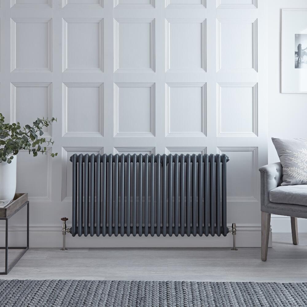 Radiador de Diseño Horizontal Triple Tradicional - Antracita - 600mm x 1193mm x 100mm - 1900 Vatios - Regent
