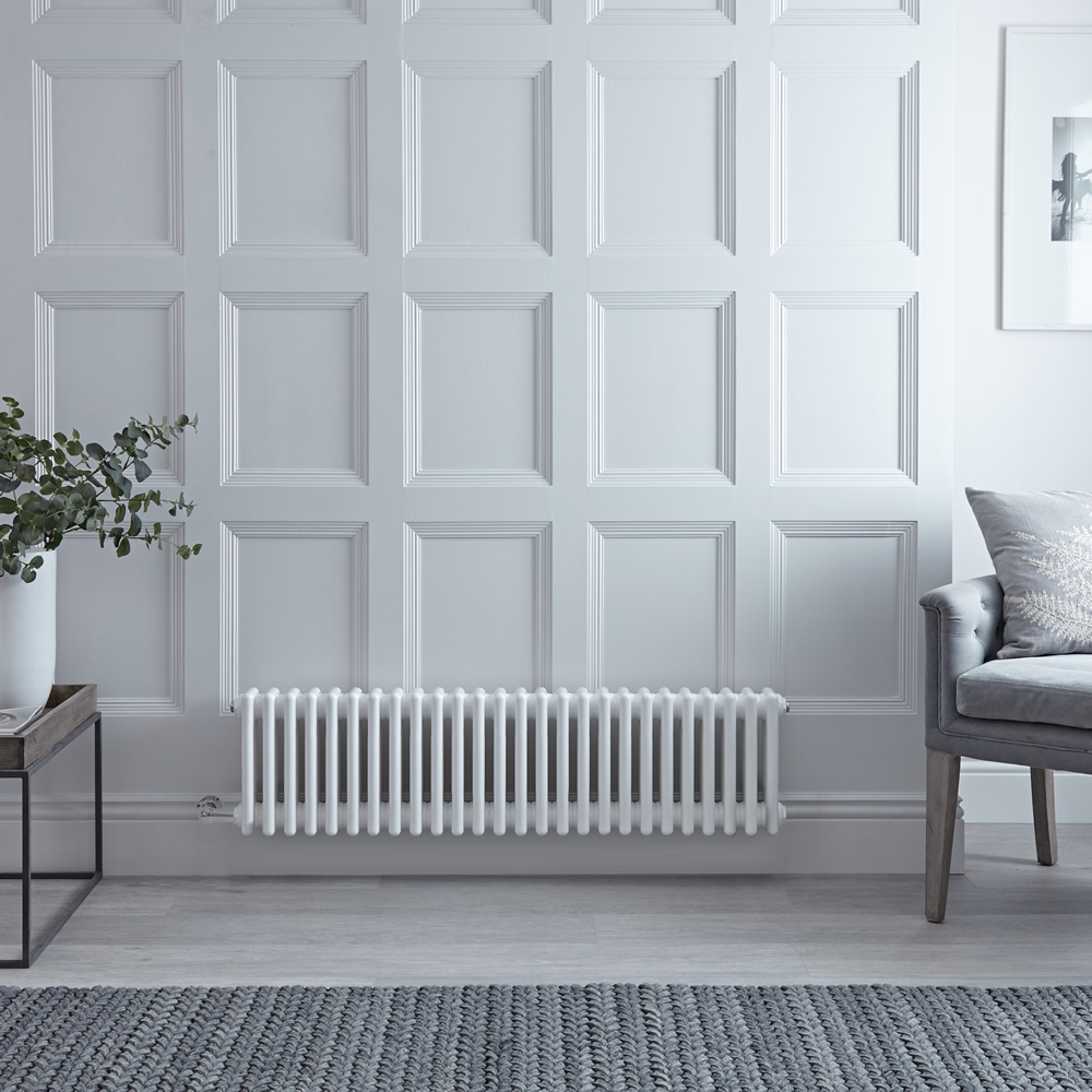 Radiador de Diseño Eléctrico - Horizontal Triple Tradicional - Estilo Hierro Fundido - Blanco - 300mm x 1190mm - Disponible con Distintos Termostatos WiFi - Windsor