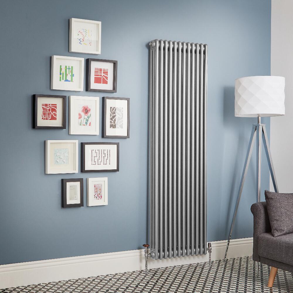 Radiador de Diseño Vertical - Plateado Metalizado - Regent - Disponible en Distintas Medidas (Columnas Triples)