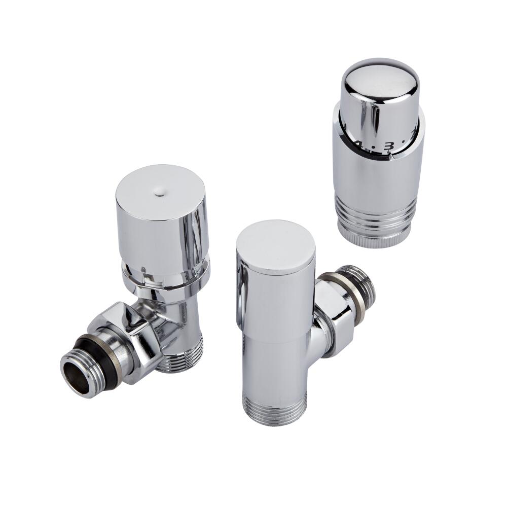 Par de Llaves Angulares Termostáticas Cromadas para Radiador y Toallero de 3/4” con Selección de Múltiples Adaptadores Pex y Multicapa
