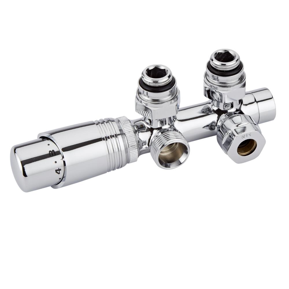 Llaves Rectas Cromadas para Radiador y Toallero de 3/4” con Cabezal Ergonómico Cromado con Selección de Múltiples Adaptadores - Multiblock H