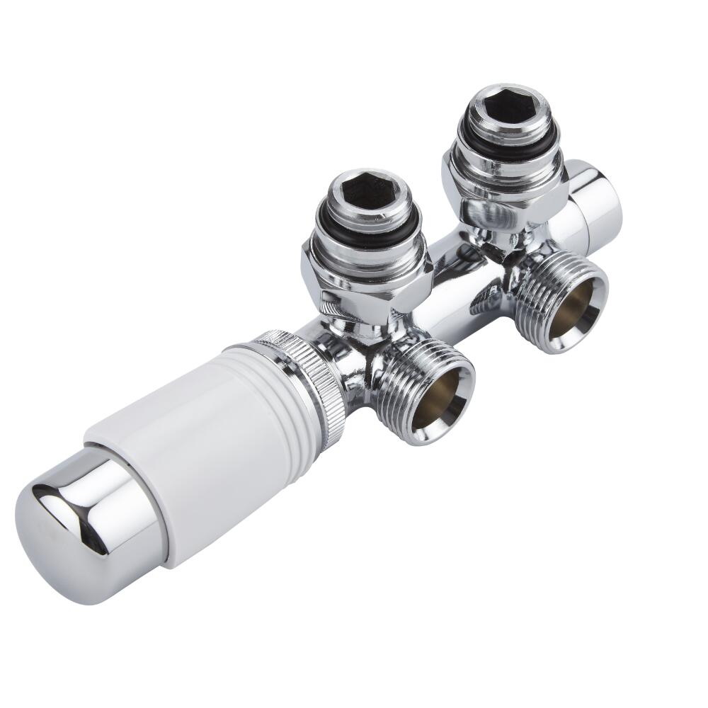 Llaves Angulares Cromadas para Radiador y Toallero de 3/4” con Cabezal Termostático Cromado con Selección de Múltiples Adaptadores - Multiblock H
