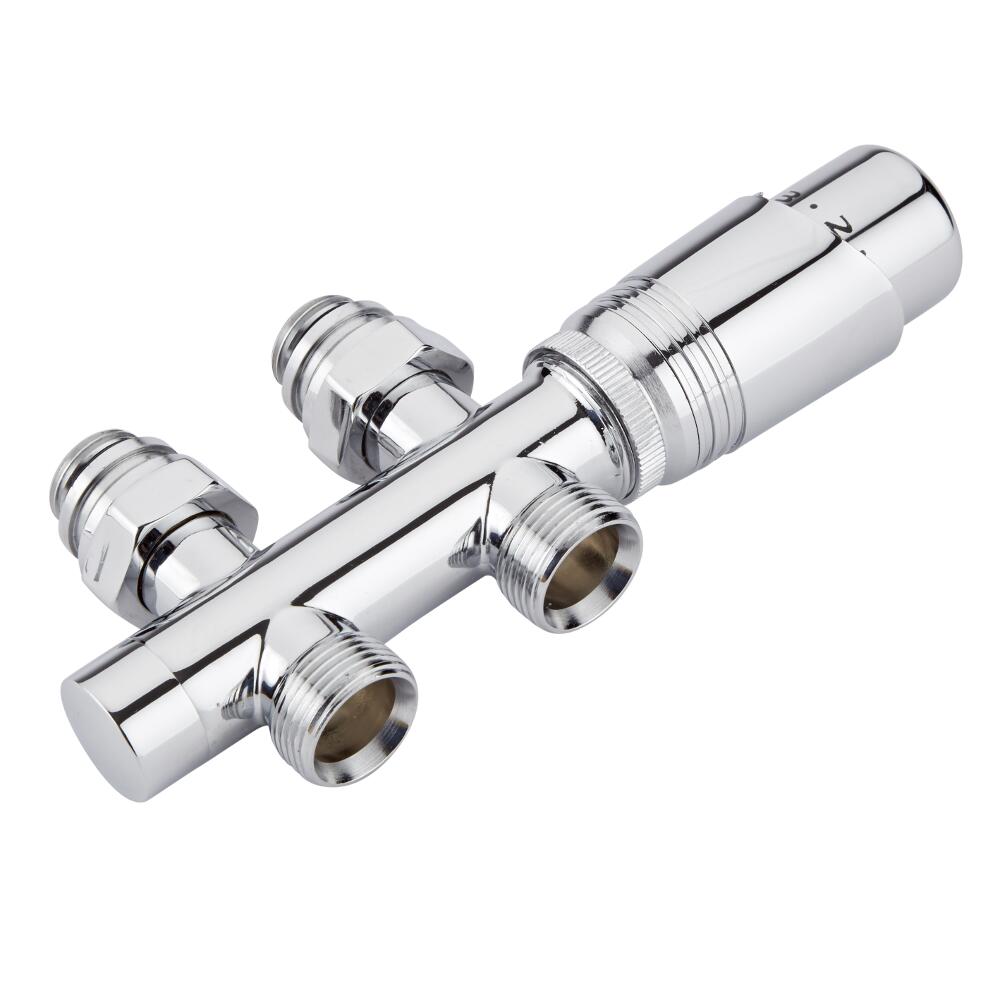 Llaves Rectas Cromadas con Cabezal Termostático Cromado para Radiador y Toallero de 3/4” con Selección de Múltiples Adaptadores - Multiblock H