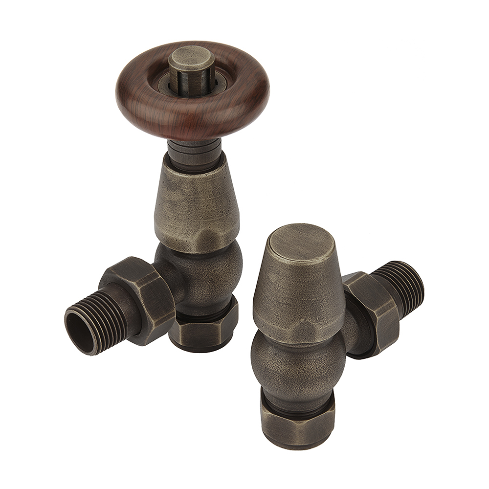 Par de Llaves Angulares Termostáticas para Radiadores y Toalleros con Acabado de Color Bronce para Tubos de Cobre de 15mm