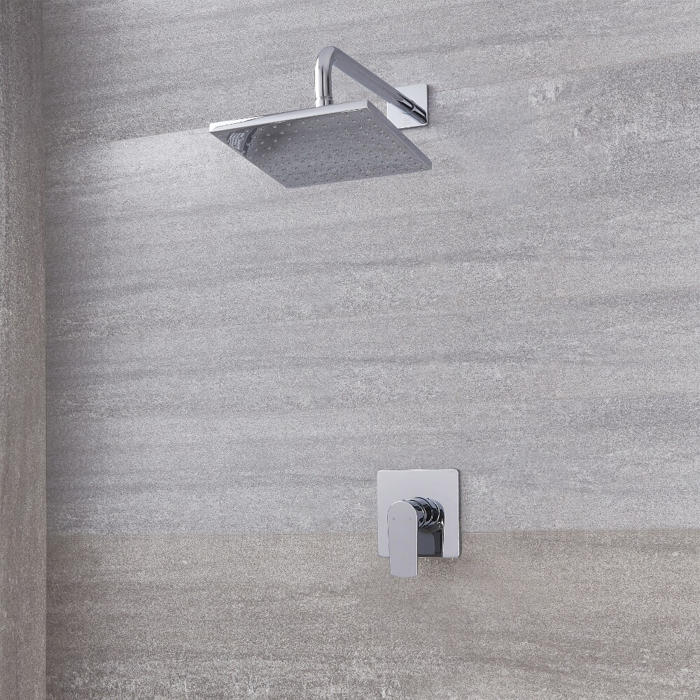 Conjunto de Ducha con Mezclador de Ducha Manual de 1 Función y Alcachofa de Ducha Cuadrada de 300mm Cromado - Harting