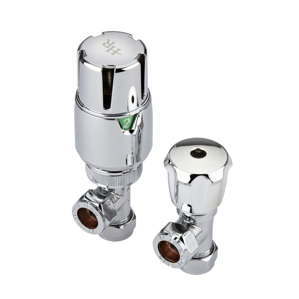 Par de Llaves Angulares Termostáticas Cromadas para Radiador para Tubos de Cobre de 15mm