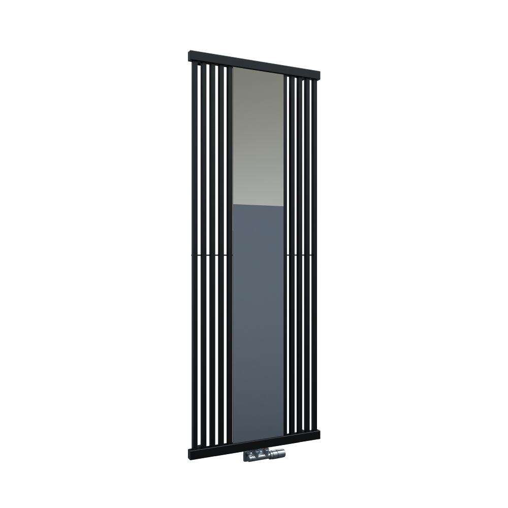 Radiador de Diseño Vertical Con Conexión Central - Con Espejo - Negro - 1700mm x 640mm x 60mm - 1172 Vatios - Lublin