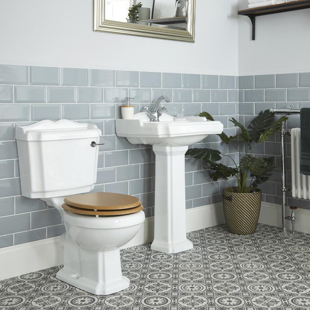 Conjunto de Baño Tradicional Completo con Inodoro Monobloque y Lavabo con Pedestal- Oxford