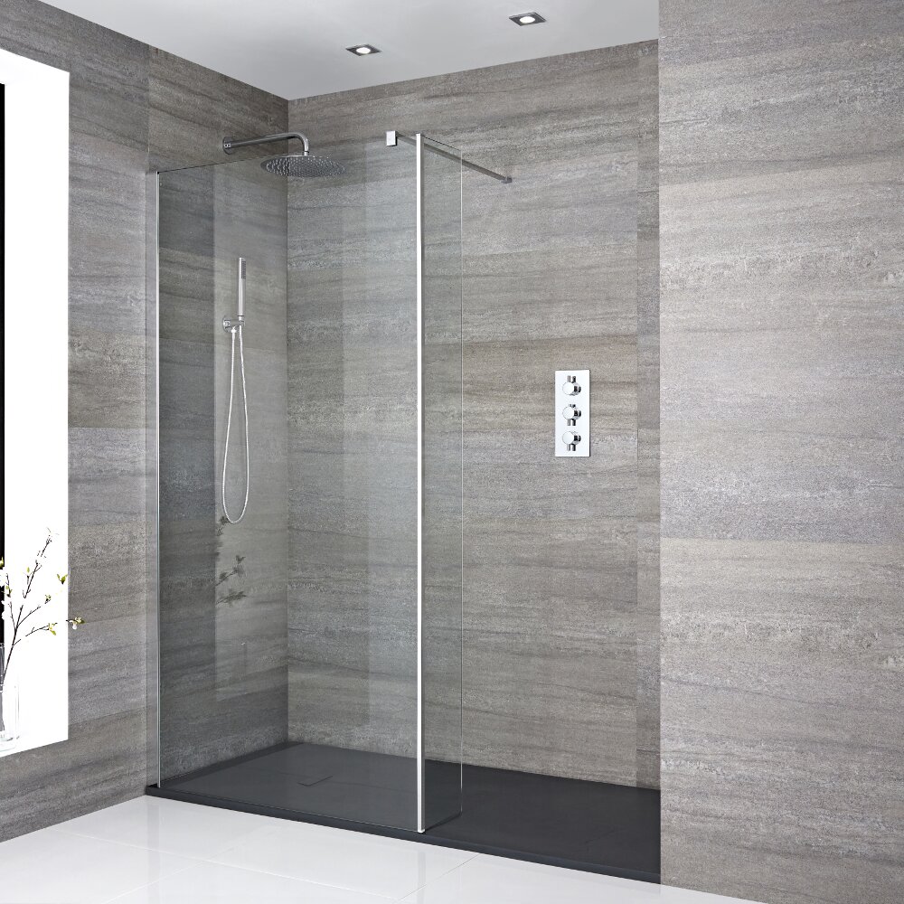 Mampara para Ducha de Obra de 1700x800mm con Pared de Ducha y Plato de Ducha de Color Antracita