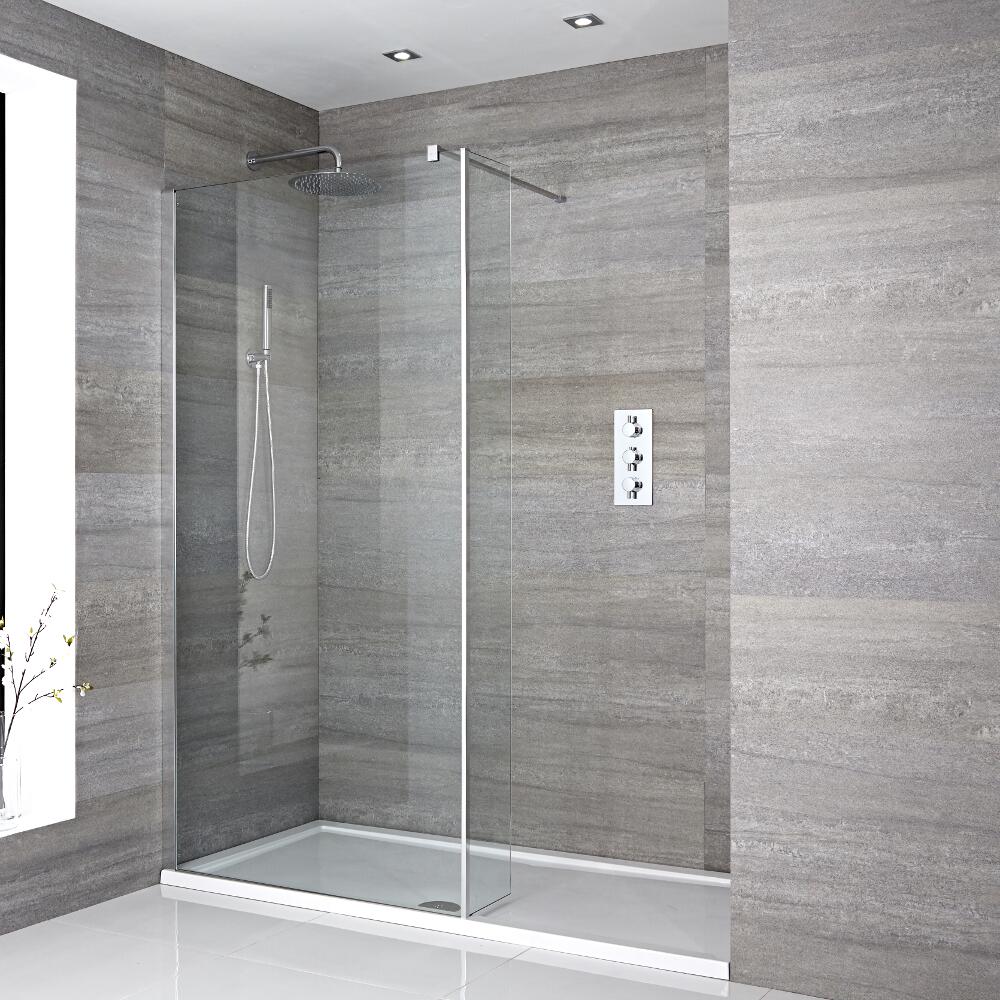 Mampara para Ducha de Obra de 1600x800mm con Pared de Ducha de 250mm y Plato de Ducha Estándar Blanco