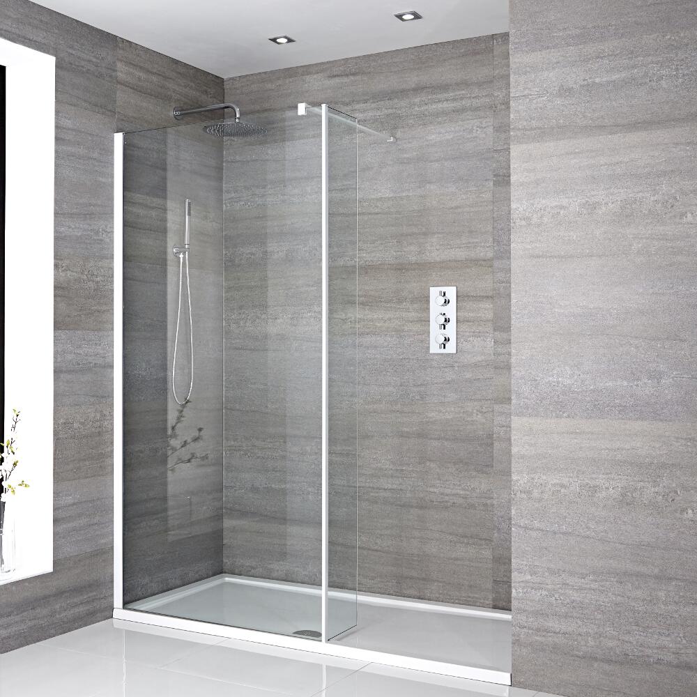 Mampara para Ducha de Obra de 1400x800mm con Pared de Ducha y Perfilería Blanca
