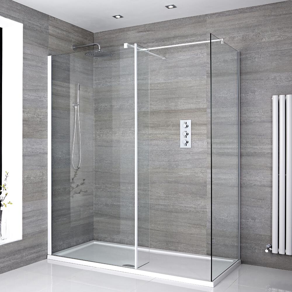Mampara de Ducha de Obra con 2 Hojas, Pared de Ducha y Plato de Ducha de 1600x800mm - Lux