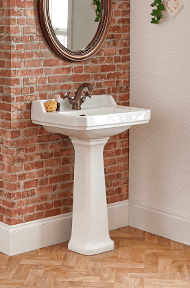 Conjunto de Baño Clásico con Inodoro WC, Cisterna, Lavabo Monoforo y  Pedestal de Cerámica Blanca con Tapa de WC - Regent